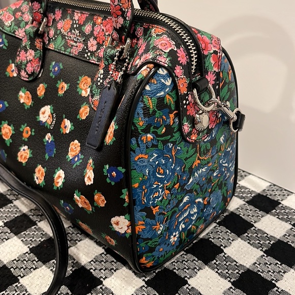 Coach Mini Bennett Black Satchel In Floral Mix Pattern Crossbody Silver Hardware - Picture 4 of 13